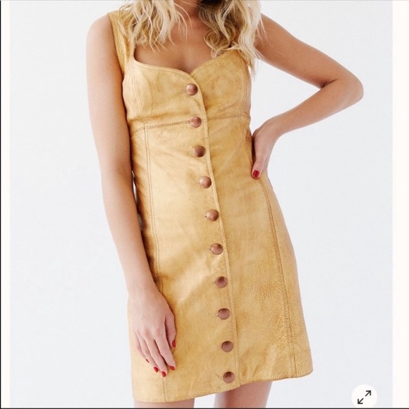 Free People Dresses & Skirts - Free People Goldie Mini Leather Dress Gold Size 6